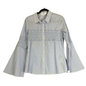 Socialite Womens size Medium blouse blue white striped smocked button down top M